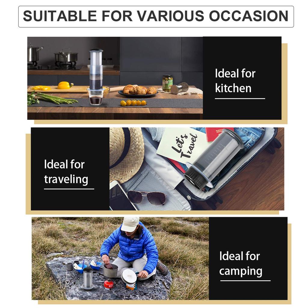 Portable Manual Coffee and Espresso Press Maker with 50 Coffee Filter Papers for Outdoor Travel, Camping, and Picnics