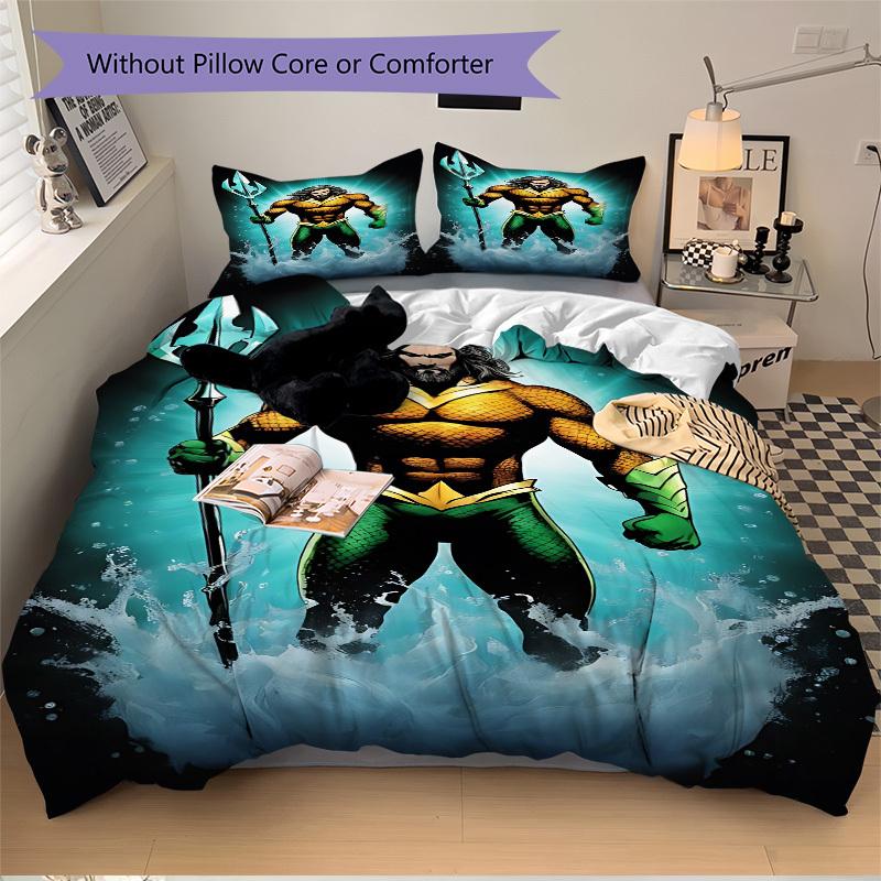 3pcs Trident, Aquaman Cover Set,Soft Comfortable Duvet Cover,Guest Room (1*Duvet Cover + 2*Pillowcases, Without Core) Yy251024053