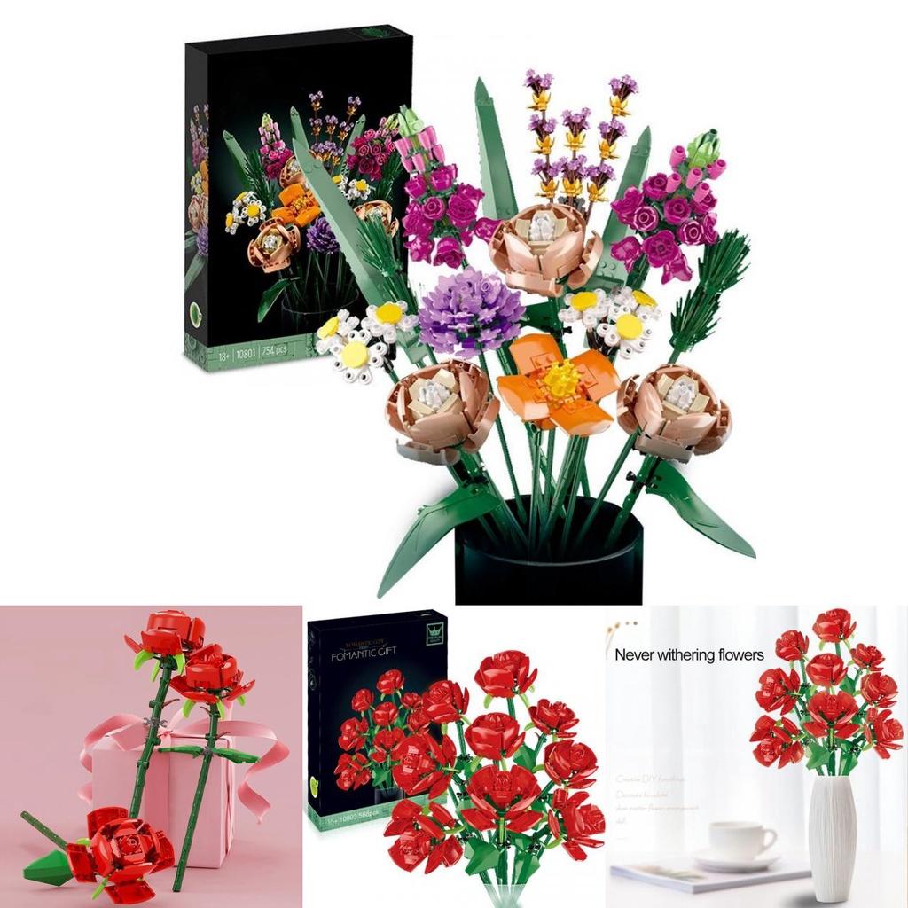 Realistic Roses Flowers Building Block Bricks Educational Toys Set For Girls