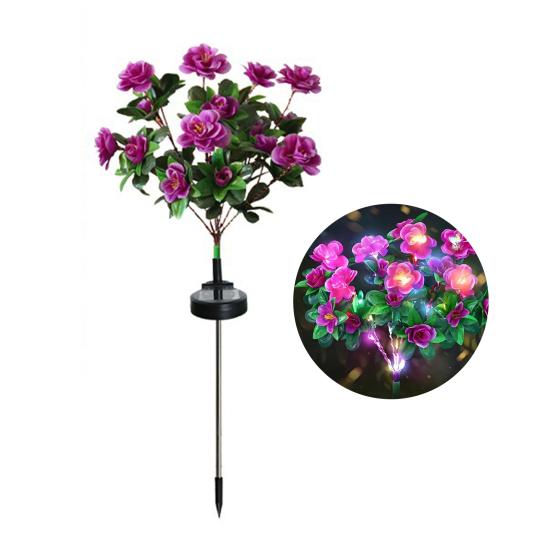 Solar Garden Bloom Light Artificial Azalea Flower Stake Lamp LED Waterproof Pathway Light for Yard Fence Patio Lawn Cemetery Decor
