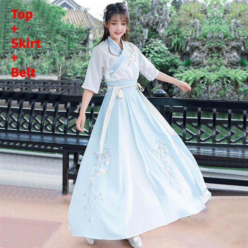 Hanfu Dress For Women With Embroidered Cross Collar And Polyester Fabric For Daily Wear