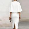 Women's Fashion Midi Dress Round Neck Short Sleeve Bodycon Pencil Dress with Cape Overlay Elegant Slim Fit Knee Length Dress