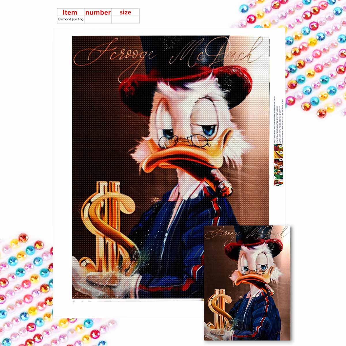 

Наборы для алмазной живописи 5D DIY для взрослых, Дональд Дак, Финансовый магнат, Наборы с полными круглыми кристальными алмазами для начинающих для украшения стен дома Round 40x50cm