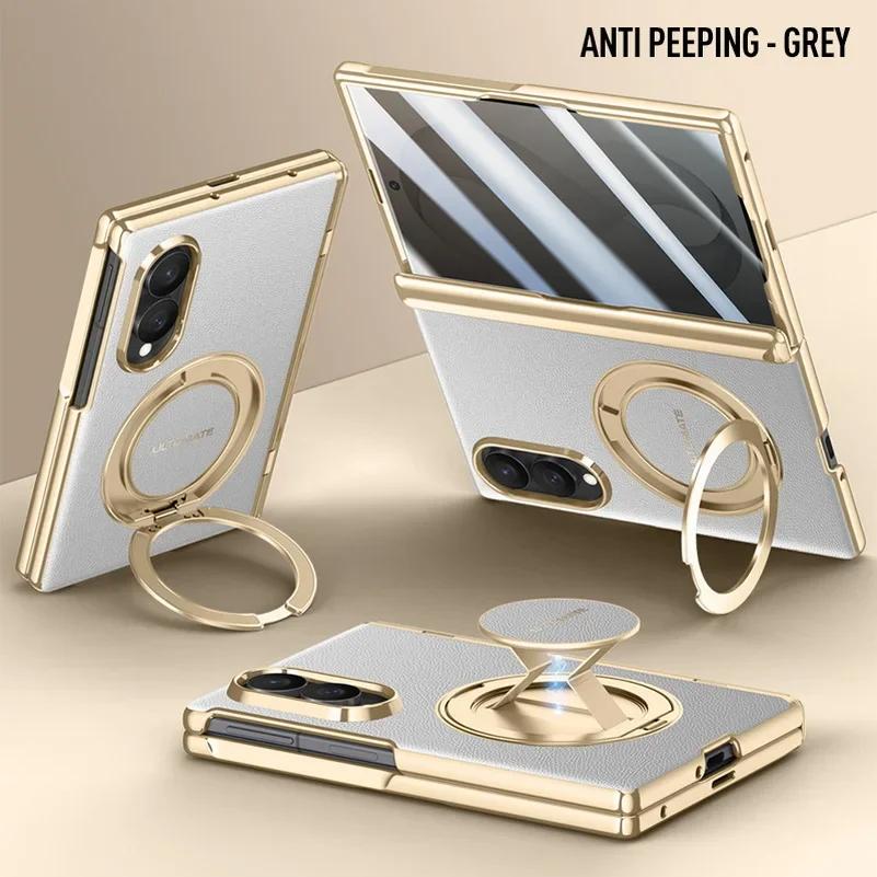 Supporto Magnetico Metallico con Cinturino da Polso Custodia per Telefono 2-in-1 per Samsung Galaxy Z Fold 8 Fold8 Ultra Copertura Anteriore in Pelle Schermo in Vetro