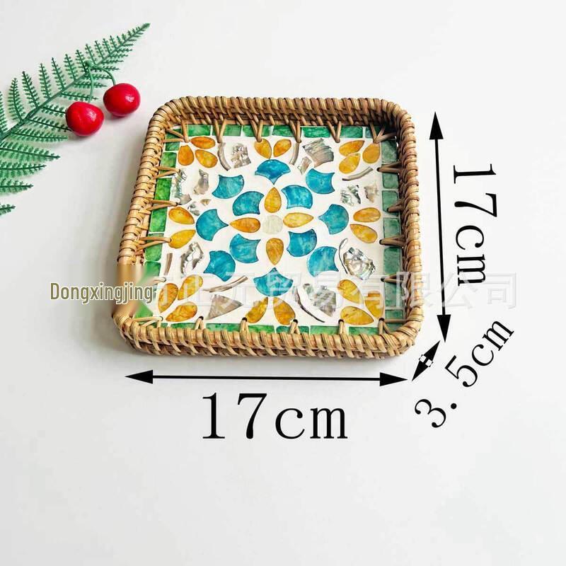 

Ru Han Chinese Rattan Square Shell Plate