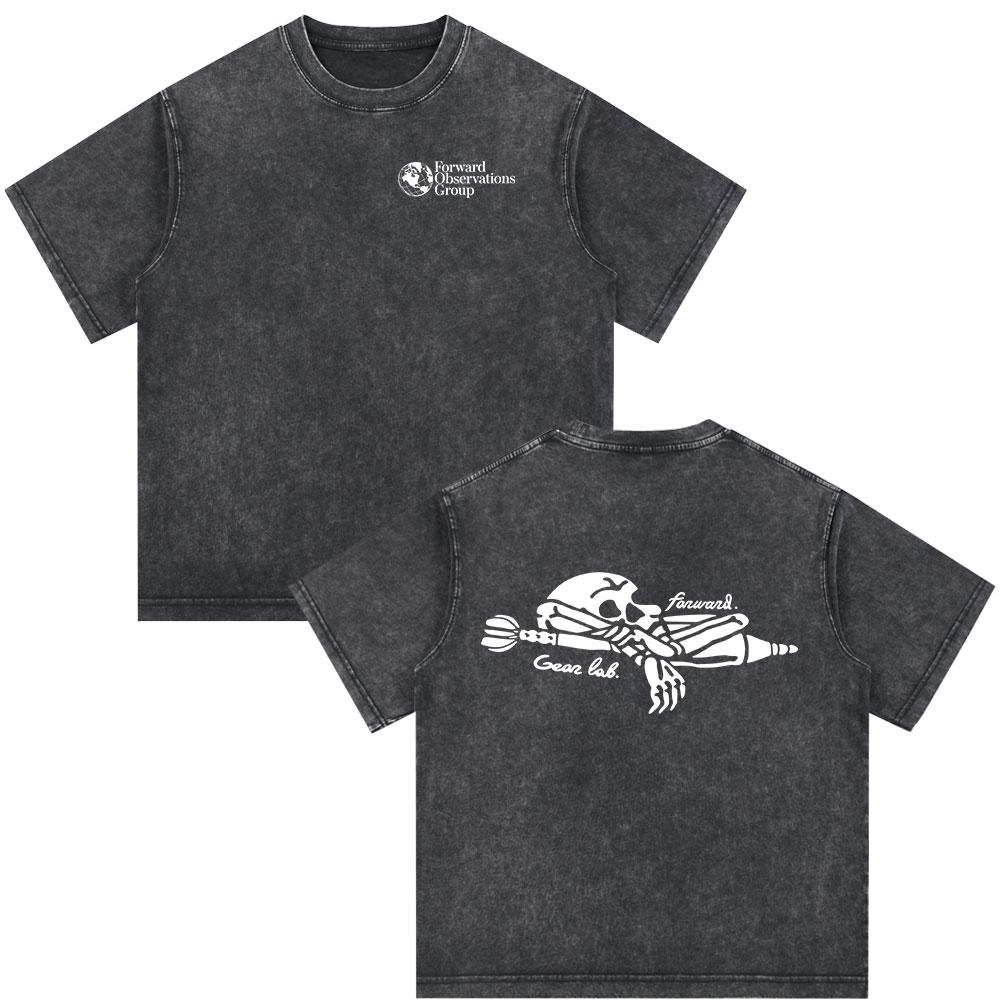 Vintage Washed Forward Observations Group Skeleton T-shirts Men Women Fashion Gothic Oversized Casual Tee Shirt Tops Streetwear S