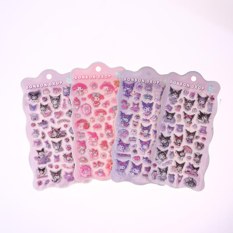 1/4 Sheets Laptop Cell Phone Case Water Cup Computer Luggage Decorative Decals Sanrio Anime Kuromi 3D Relief  Stickers