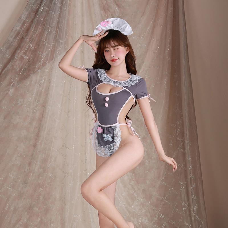 Sexy lingerie pussy three-point sexy one-piece uniform seduction open without passion maid charm