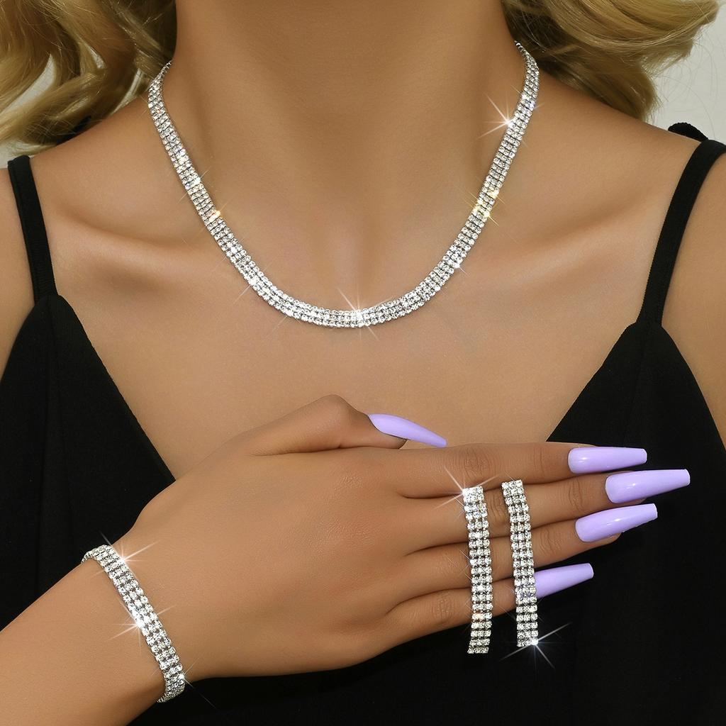 Jewelry Bridal Wedding Dress Bracelet Accessories Rhinestone Necklace Earrings Combination Set Chain Three-Piece Set Star Moon Fashion