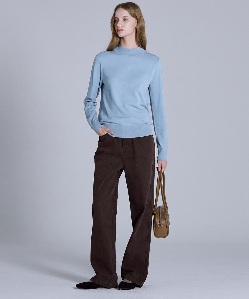 BASIC HOUSE Women'S High-Neck Long-Sleeve Sweater Blue Lykt7202