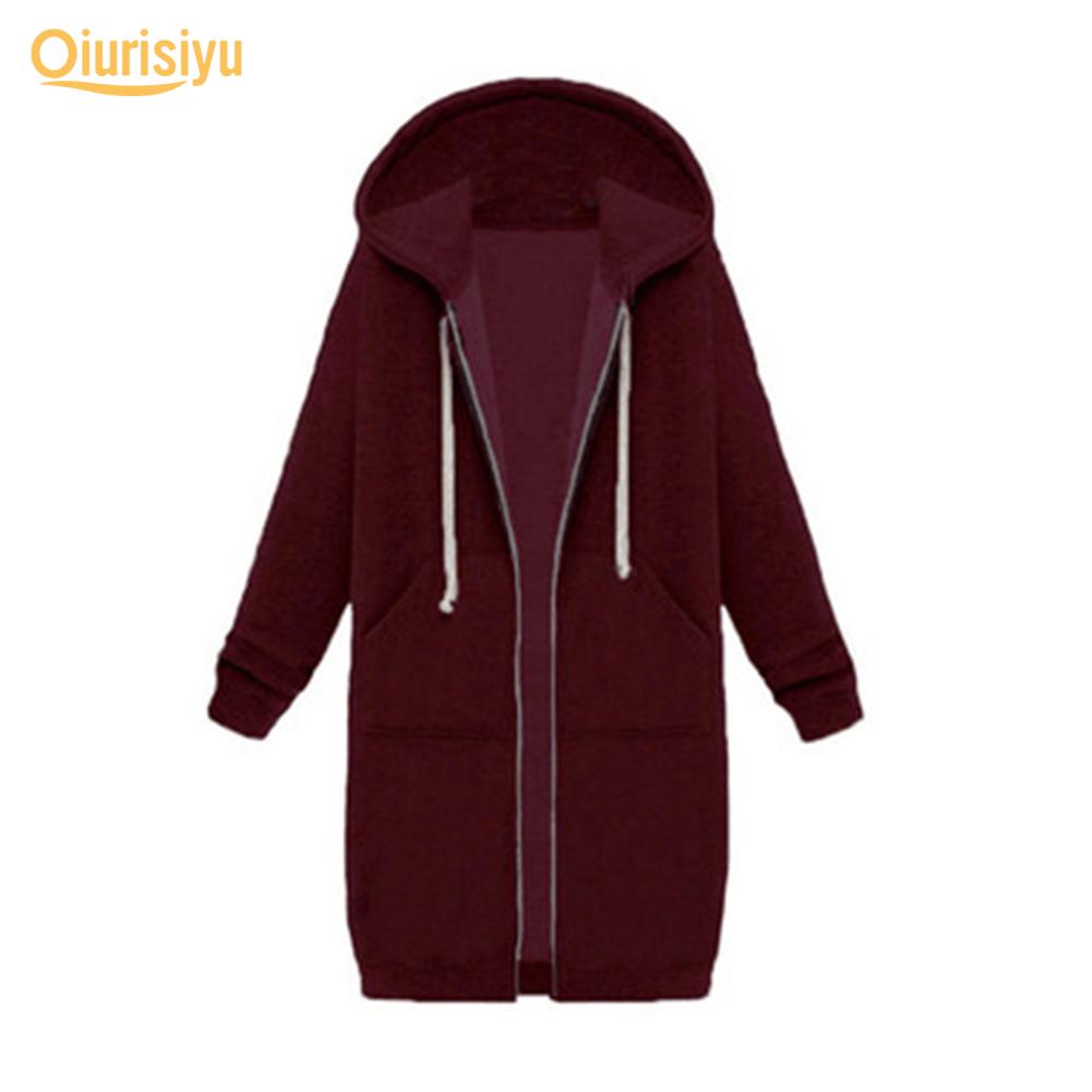 Autumn and Winter Women‘s European and American Hooded Long-sleeved Mid-length Sweatshirt and Fleece Long Coat