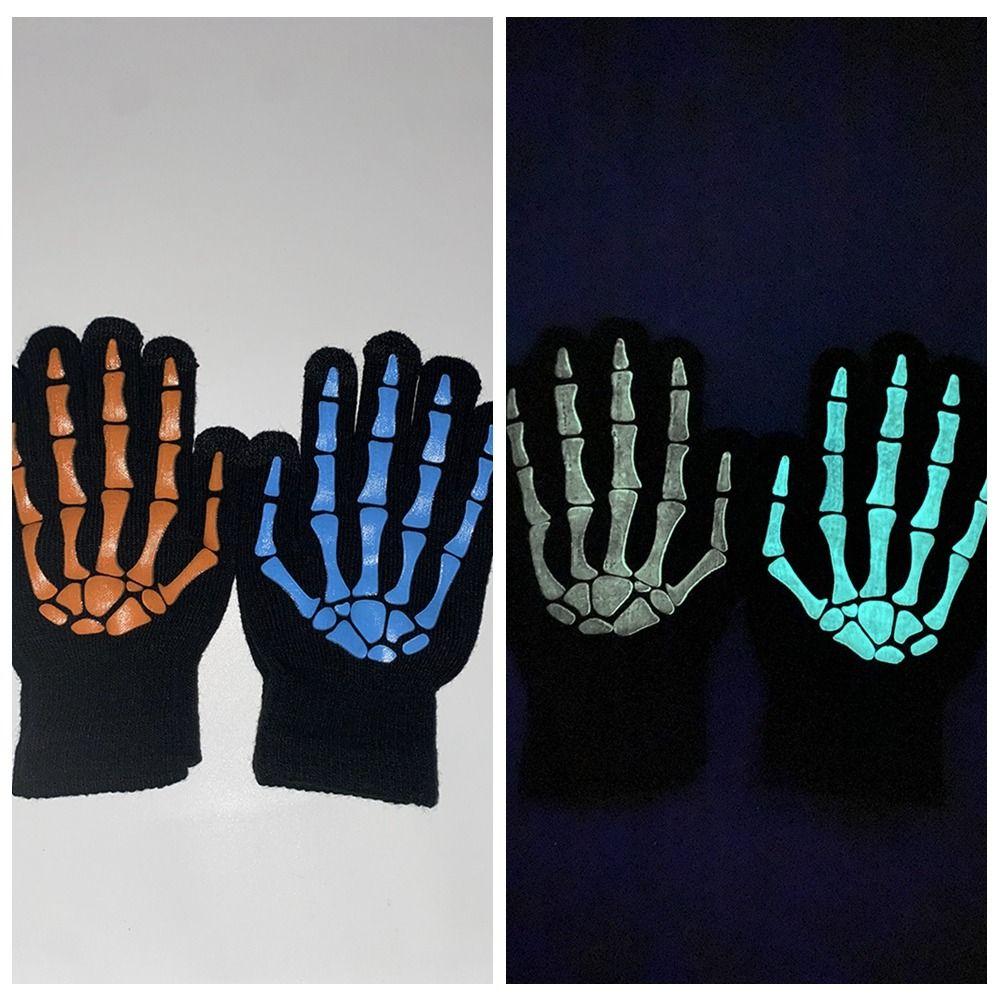 Full Finger Luminous Skeleton Claw Gloves Thicken Skeleton Goth Mittens  Outdoor