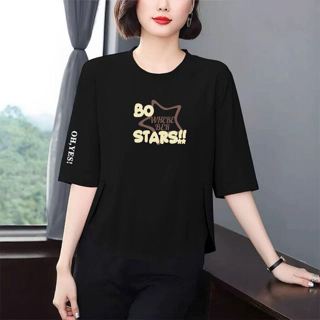 Women s Summer Loose-Fit Stylish T-shirt with Flaw-Hiding, Slimming Design XL