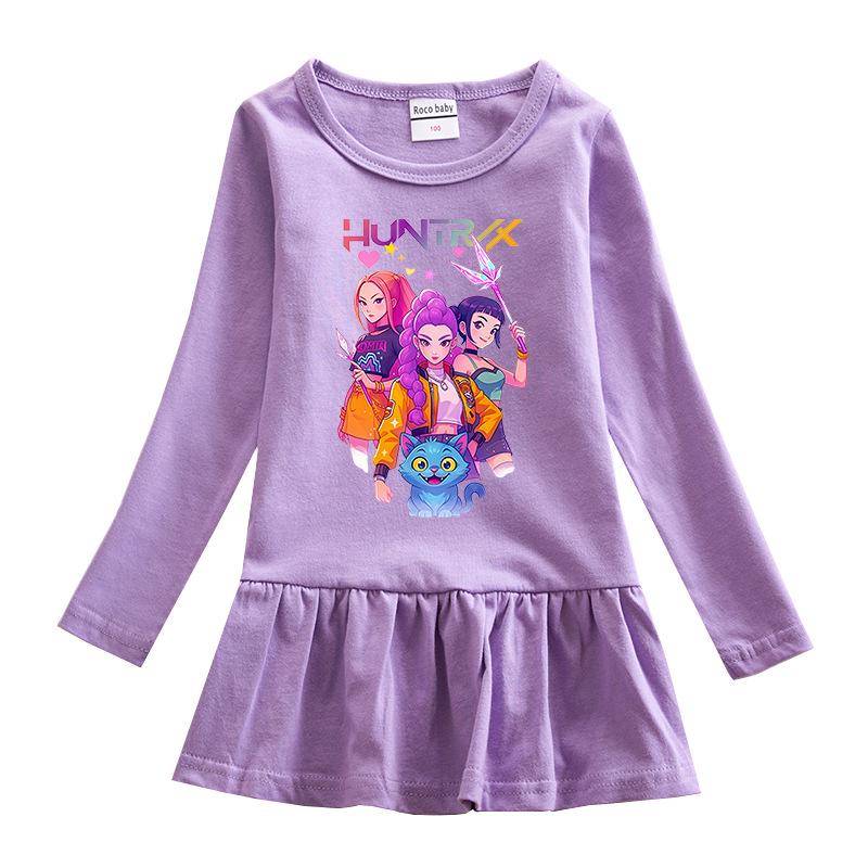 Kpop Monster Hunter Witch Korean Style Girls' Cartoon Ruffle Long Sleeve Mesh Princess Dress for Spring and Autumn.