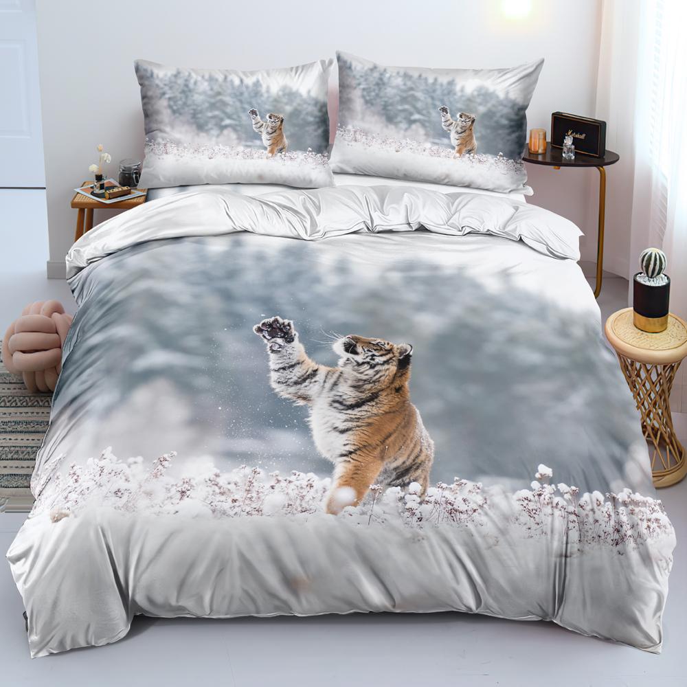 3D Tiger Bedding Set King Queen Full Twin Size Brown Animal Duvet Cover Jungle Wildlife Comforter Cover Polyester Quilt Cover
