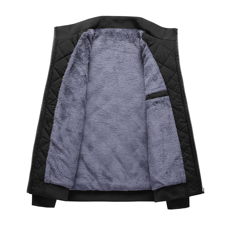 Herren Herbst Winter Muster Fleecegefüttert Lässige Jacke Einfarbig Übergröße Slim Warm Mantel