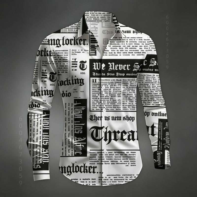 Men s shirt long sleeved shirt newspaper letter print retro casual single breasted shirt street style trendy men s top XS-6XL 4XL