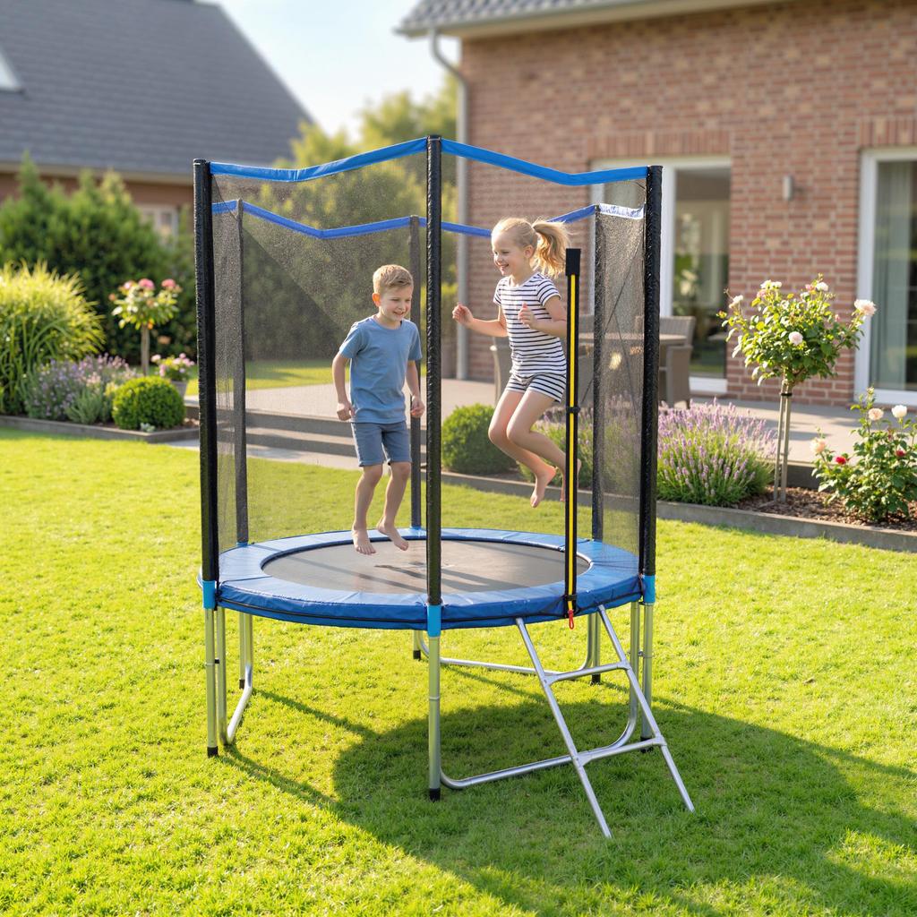 Outdoor Trampoline for Children and Adults, 80 kg Load, 36 Springs, 183 cm, Blue