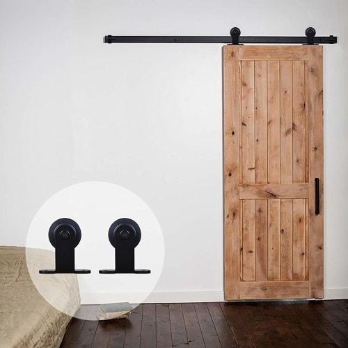CCJH 6FT/1.83m Retro Steel Sliding Door Rail, Hanging Door Hardware for DIY Single Wooden Barn Doors, with T-Hook Plate