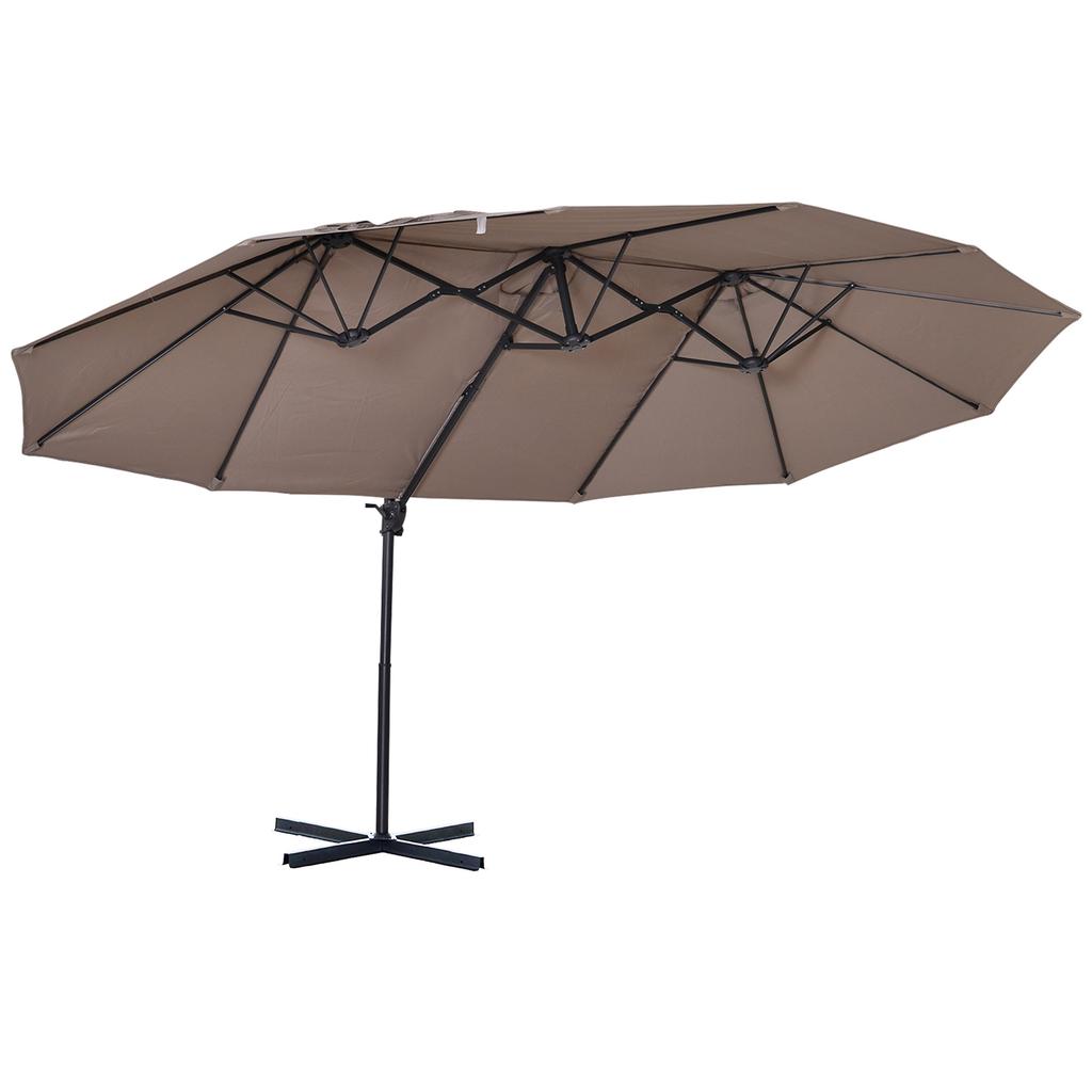 Oval Parasol, Double Brown Parasol, 445x260cm, Cantilever Parasol with Crank, Parasol Stand, Garden and Market Parasol for Garden