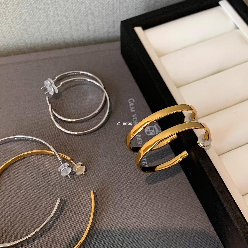 2025 Luxury 999 Pure Silver & Gold Large Hoop Earrings - Elegant, Feminine Design