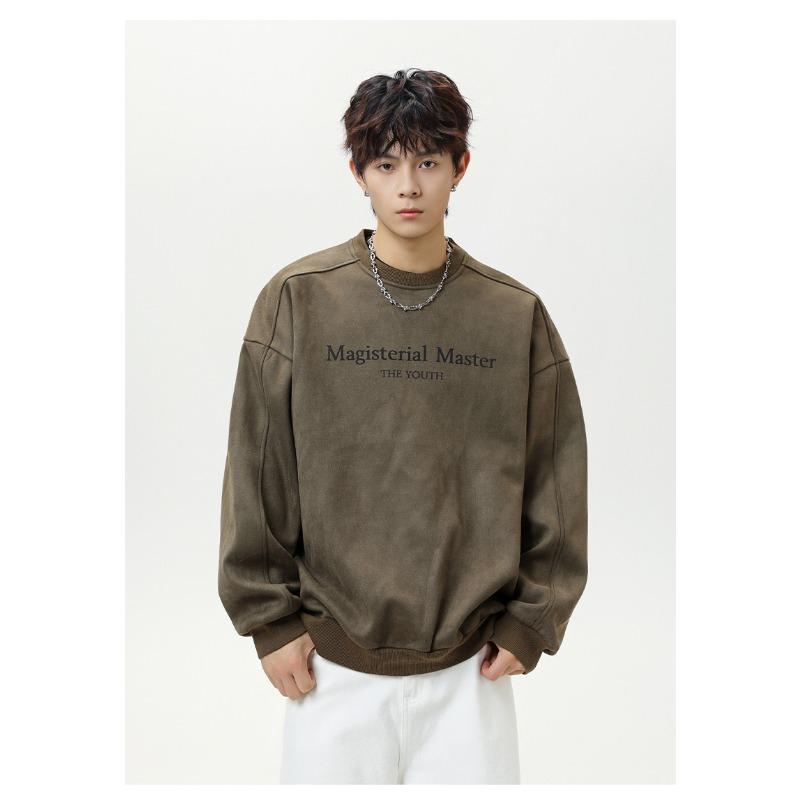 Men S Vintage Crew Neck Pullover Sweatshirt American Letter Print Casual