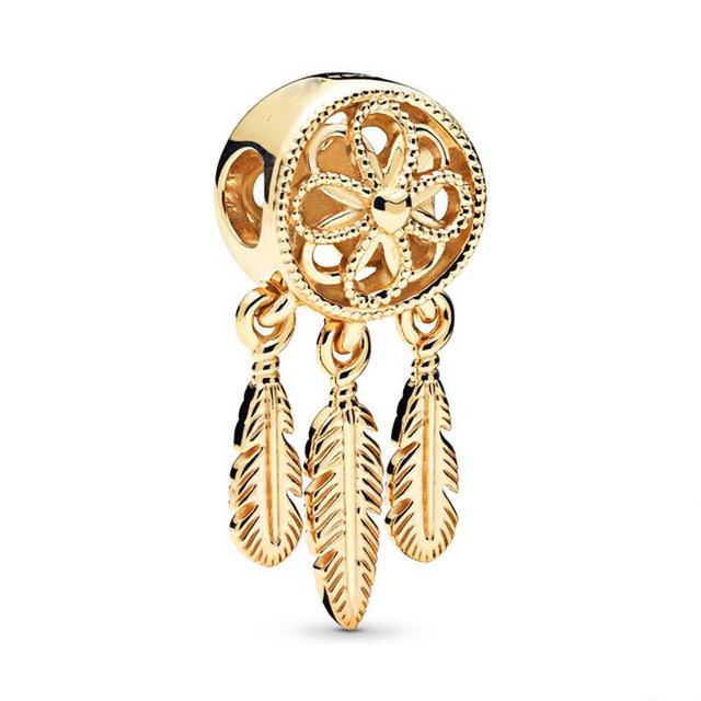 New Openwork Heart &Three Feathers Dreamcatcher Charms Beads Fit Original Fashion Bracelet Diy Women Jewelry