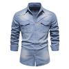2022 Trendy Men's Casual Solid Color Non-Iron American Size Long-Sleeve Denim Shirt