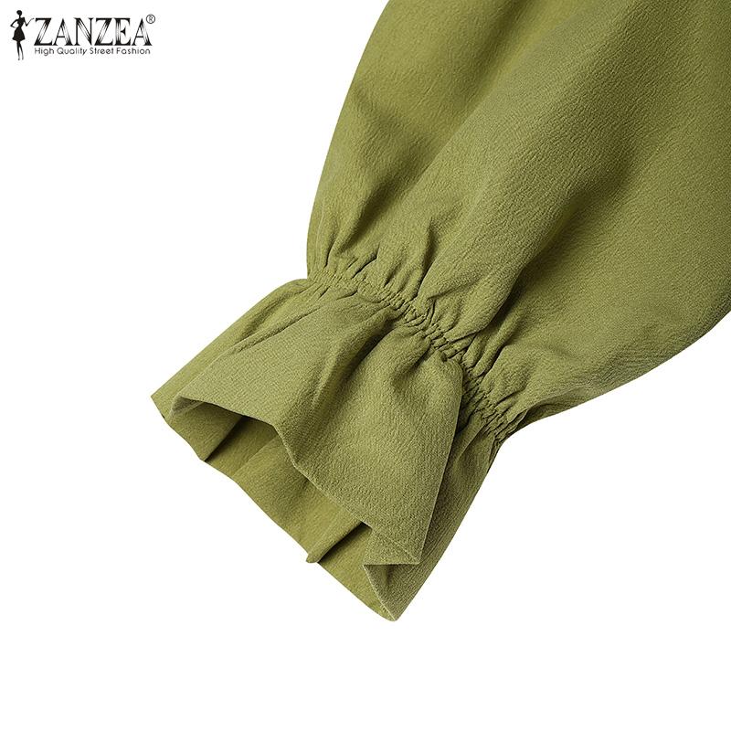 ZANZEA Women Casual Round Neck Solid Color Loose Long Sleeve Dress