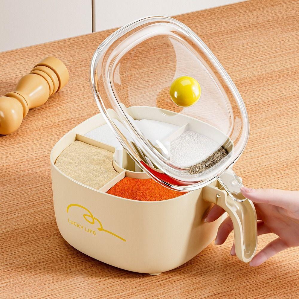 Plastic 4 in 1 Seasoning Box Large Capacity Salt Seasoning Box Spice Container  for Sugar Salt