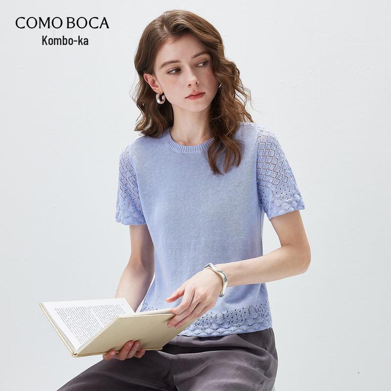 Women s Elegant Linen Blend Hollow Knit Short Sleeve Top M