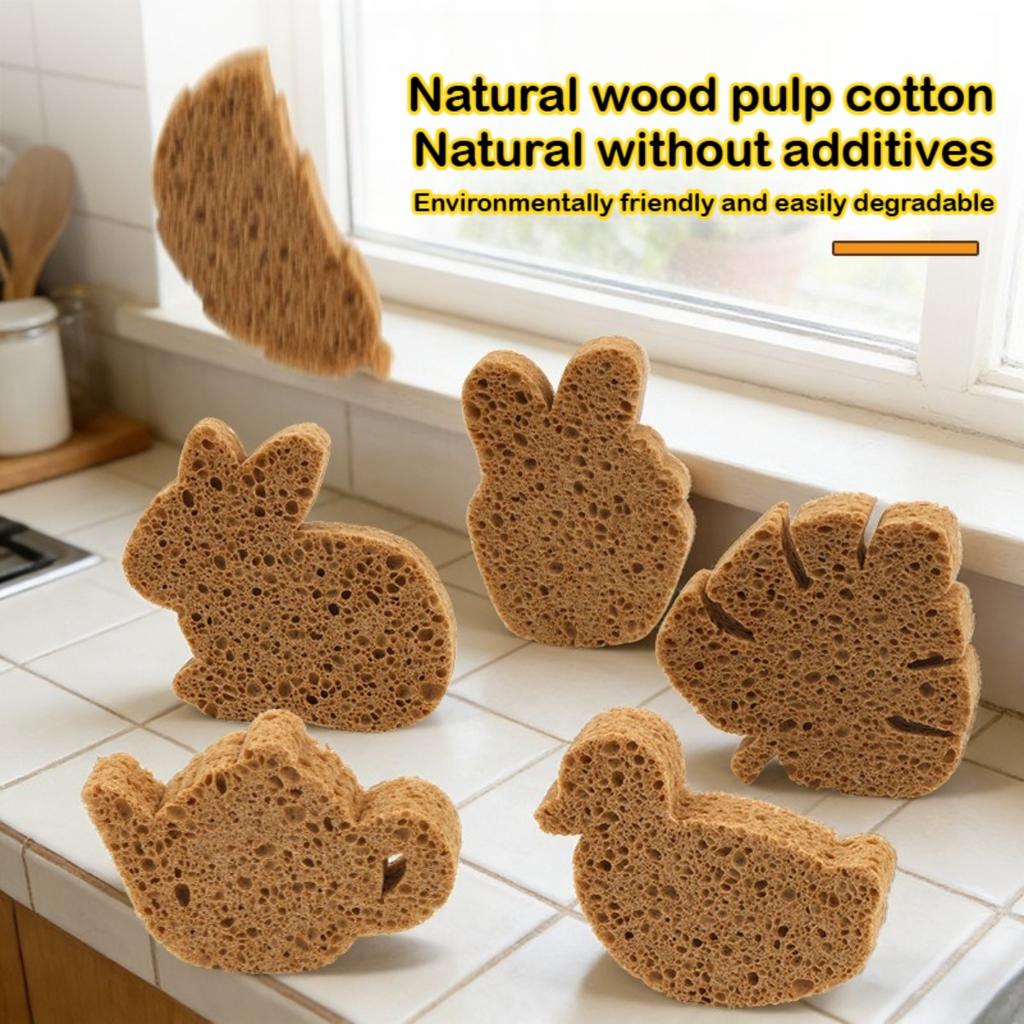 Natural Wood Pulp Cotton Dishwashing Sponge Brown Series Kitchen Hanging Cleaning Cloth Brown Wood Natural Cleaning Brush