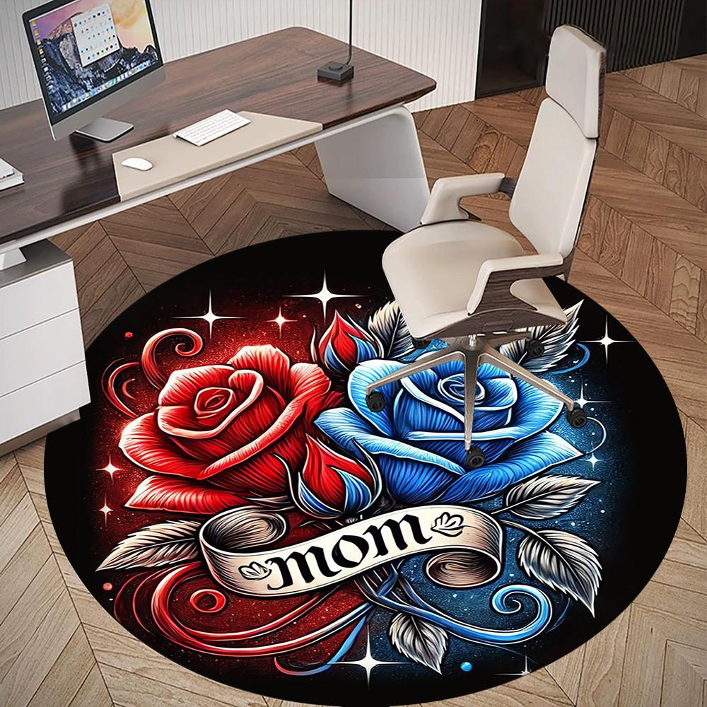 1pc Rose, Mom Round Chair mat Area Rug - Non-Slip, Floor Mat for Office, Bedroom, Ideal home decor Christmas Gift p0811480