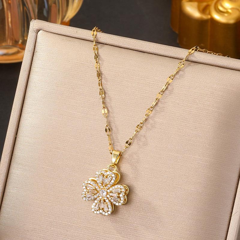 Rotatable Sunflower Pendant Necklace U Geometric Titanium Steel Light Luxury