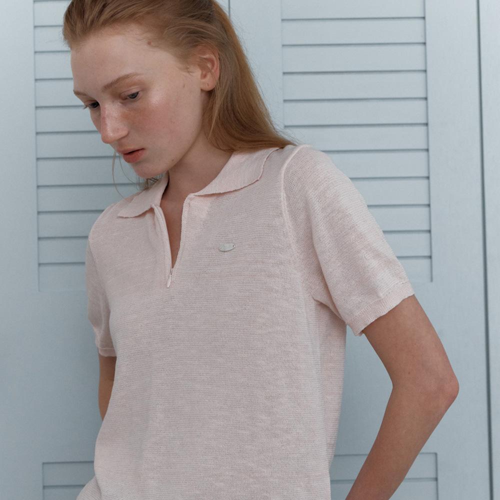 Elssibeui Zip-Up Detail Knit Top_Pink