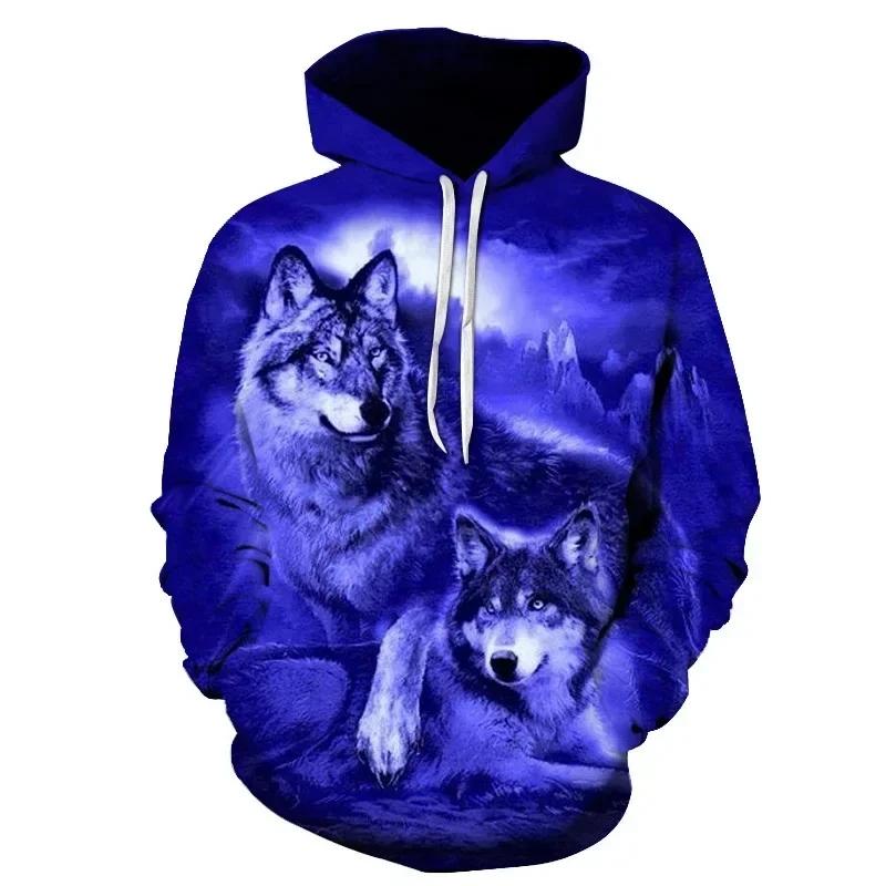 Fashion 3D Wolf Animal Print Hooded Sweatshirts Men And Women Personalized Design Leisure Pullover Outdoor Sports Jackets Coat