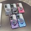 KEYSION Luxury Glitter Jewelled Magnetic Phone Case for Huawei P60 Pro Makeup Mirror Stand Shockproof Cover for Huawei P60