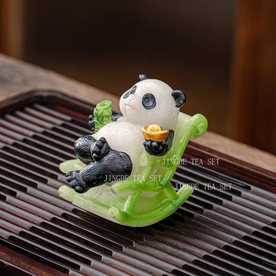 Color Changing Panda Tea Pet Swinging Chair Cute Little Ornament Desktop Fortune Ornament Resin Crafts Tea Ceremony Accessories