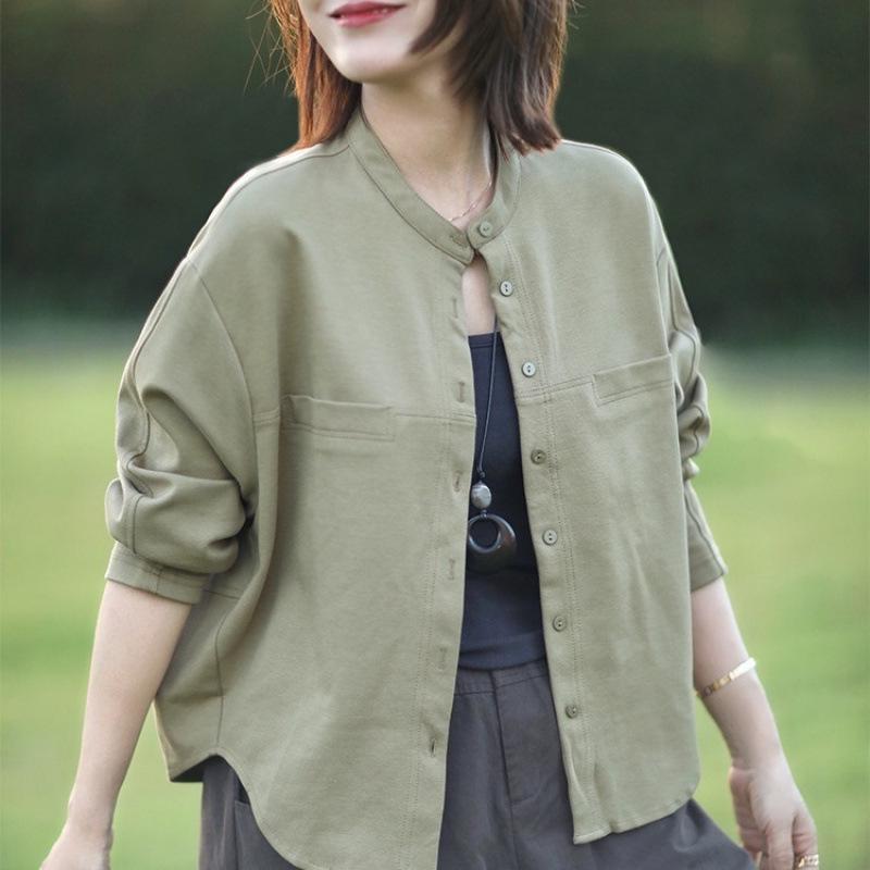 2024 Autumn Women's Minimalist Stand Collar Loose Long Sleeve Jacket