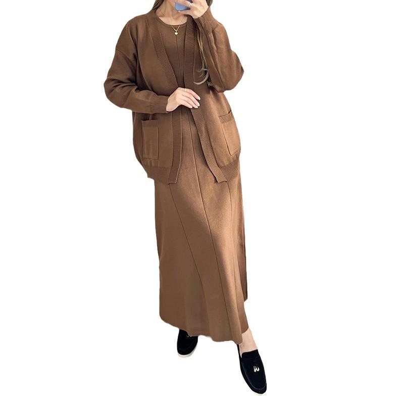 2025 Autumn Women's Fashion Casual Knit Cardigan Coat Dress Sweater Set