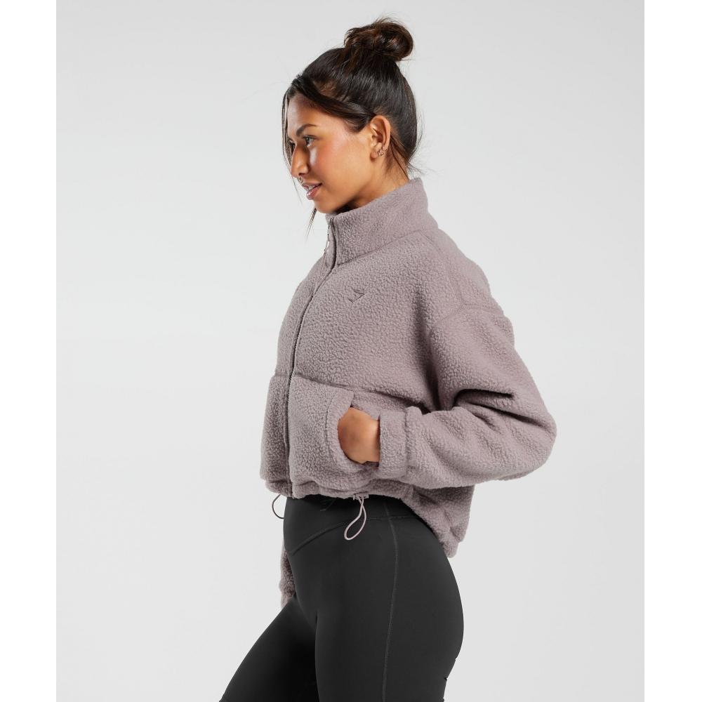 Gymshark Chaqueta midi de forro polar Elevate, color malva lavado, B5a7t Pbrk