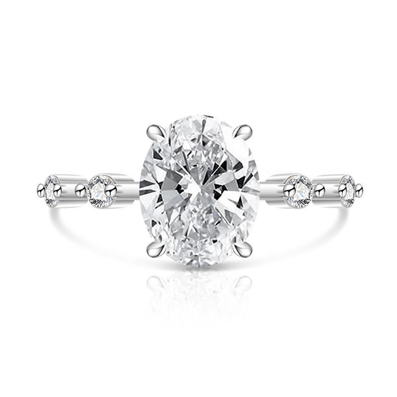 2026 Temperament Oval Inlaid Zircon Fashion Versatile Color Treasure Ring Women s Jewelry Silver Plated Ring Resizable