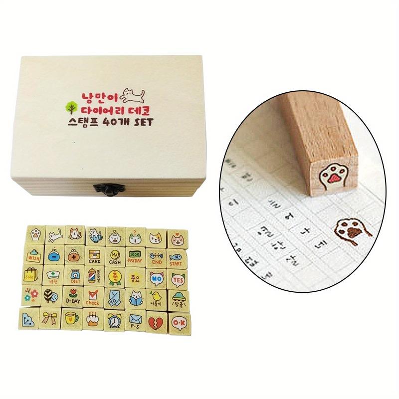 40Pcs/Set Cute Cartoon Stamp DIY Wooden Rubber Stamps Set for DIY Scrapbooking Diary Craft Invitation Card Making Art Crafts