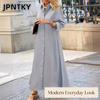 JPNTKY Women's Fashion Autumn Winter Solid Color Print Long Sleeve POLO Neck Casual Dresses