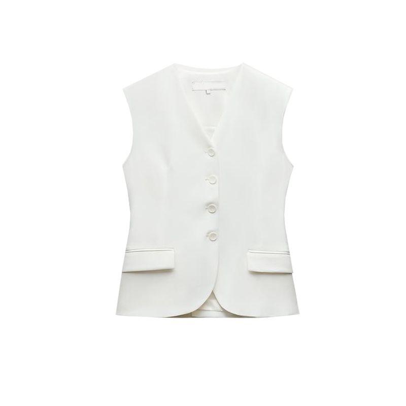 Spring New Vertical Straight Pants 8646186 V-neck Sleeveless Pocket Decoration Vest Vest 8412186
