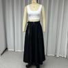 2 Piece Set Women Stylish Solid Round Neck Sleeveless High Waist Vest Slim Top Loose With Pockets Zipper Long Skirt Sets Spring Summer 2024 New