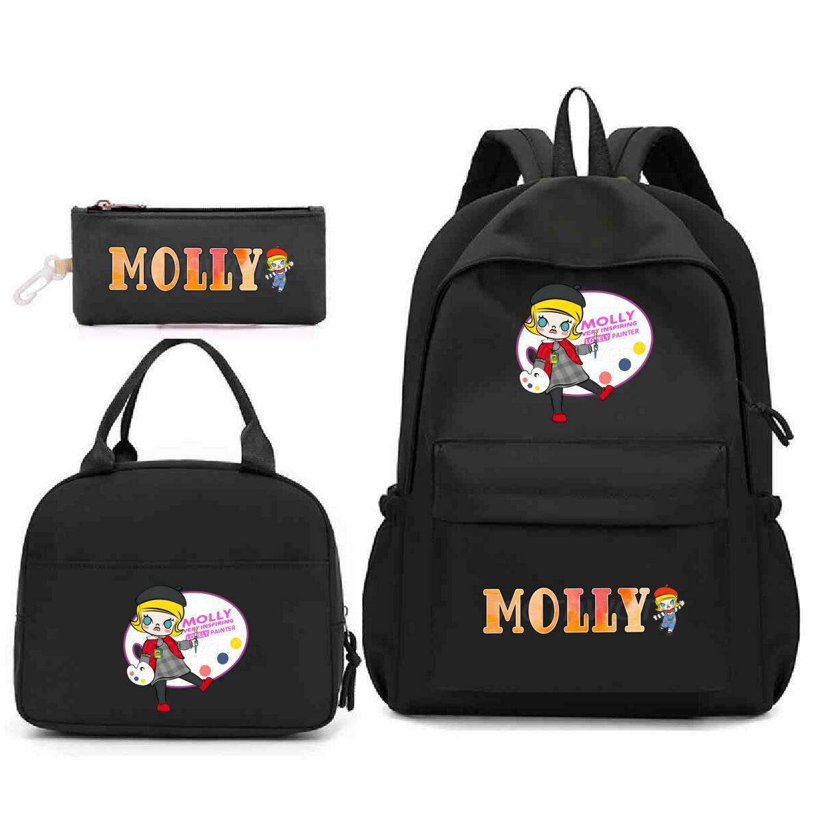 

New three-piece schoolbag Molly cute cartoon print student backpack meal bag casual pencil case No specification