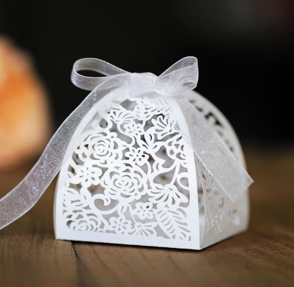 25/50/100pcs Laser Hollow Cut Wedding Candy Boxes with Thank You Tag Valentine's Day Gift Chocolate Packaging Box Party Favors