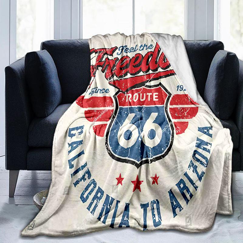 1Pz Coperta con motivo Highway 66, leggera per tutte le stagioni, per casa, ufficio, pisolino all'aperto, coperta multifunzionale