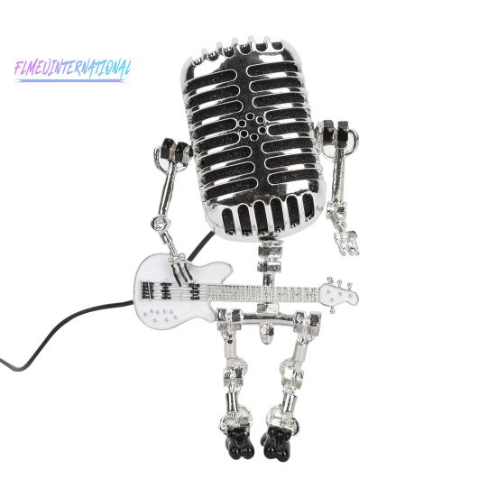 Microphone Robot Lamp Hold A Guitar Soft Lighting Plastic Handicraft Ornament Energy-saving Retro Robot Figurine LED Table Light Home Decoration